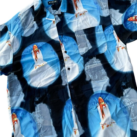 Koman men’s short sleeve single pocket button down Space Rocket blast shirt XL - Picture 2 of 5